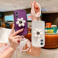 เคสโทรศัพท์มือถือสำหรับ OPPOA58 OPPOA78 OPPO A78 A58 4G 2023ใหม่ TPU Softcase พร้อมที่จับฐานตั้งดอกไม้สีขาว + สายรัดข้อมือเคสโทรศัพท์ฝาหลัง