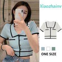 Korean style fashion lapel short sleeve Blouses Cropped Top women