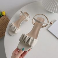 Fashion Korean Style Square Head One Line High Heel Sandals Women Shoes