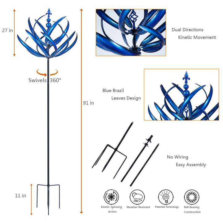 ระย้าตกแต่งปลั๊กสำหรับสวนกังหันลมเหล็กสำหรับสวนกังหันลมสปินเนอร์-harlow-wind-spinner-โลหะ