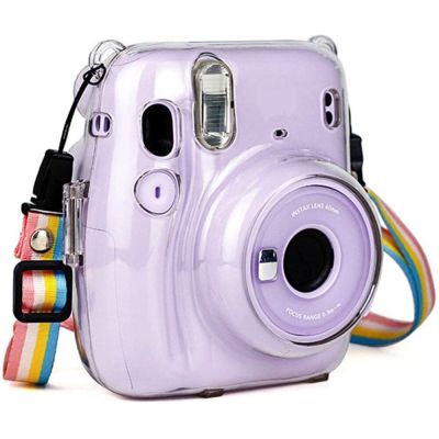 ”【；【-= Crystal Camera Case Protective Clear Case With Adjustable Rainbow Strap For Fujifilm Instax Mini 11 Cameras Accessories