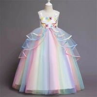 TILAMEHO 2023  New Girl Rainbow Unicorn Dress for Kids Embroidery Princess Dress Baby Girl Birthday Party Costume Summer Children Clothing 2 4 5 7 9 11Yeart Wedding Dress for Kids Clothes 3 5 7 9Years Free Shipping Max