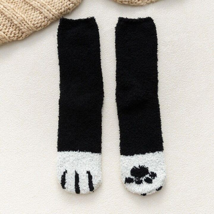 winter-women-cats-paw-stripe-3d-socks-funny-thick-girls-animal-sleep-sock-hosiery-toe-zebra-tiger-floor-socks