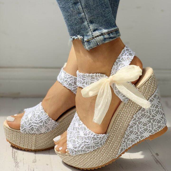 INS Hot Lace Leisure Women Wedges Heeled Women Shoes 2021 Summer Sandals  Party Platform High Heels Shoes Woman 