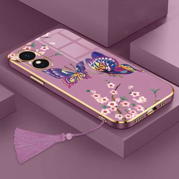 เคสสำหรับ-oppo-a78-5g-oppo-a98-5g-oppo-reno-8t-oppo-reno-8t-5g-ผีเสื้อสวยงามหรูหราพร้อมกล้องดอกไม้เคสโทรศัพท์ขอบชุบซิลิโคนนิ่มพร้อมฟรีสายคล้อง