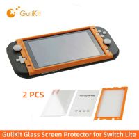 Original GuliKit Glass Screen Protector For Switch Lite Game Console NS12 2 PCS Set 9H Hardness Tempered Film With Easy Install Frame + Cleaning Kit For Nintendo Switch Lite Game Host Glass Film 2 Pack