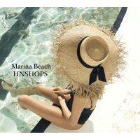 ต๊าส!!! (พร้อมส่ง)   Marina Beach ทรงDumont โบวดำ หมวกสานปลายรุ่ย หมวกสานไปทะเล Very Hot หมวกสานปีกใหญ่ หมวกสานกันแดด หมวกสานผู้หญิง หมวกสานเด็ก หมวกสานไปทะเล หมวกสานปานามา