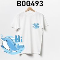 เสื้อยืด DOLPHIN IKAN BAJU,ผ้าฝ้าย KELUARGA LENGAN PENDEK BUDAK LELAKI Perempian STOK SEDIA ฤดูร้อนพิมพ์ลายการ์ตูน B00493