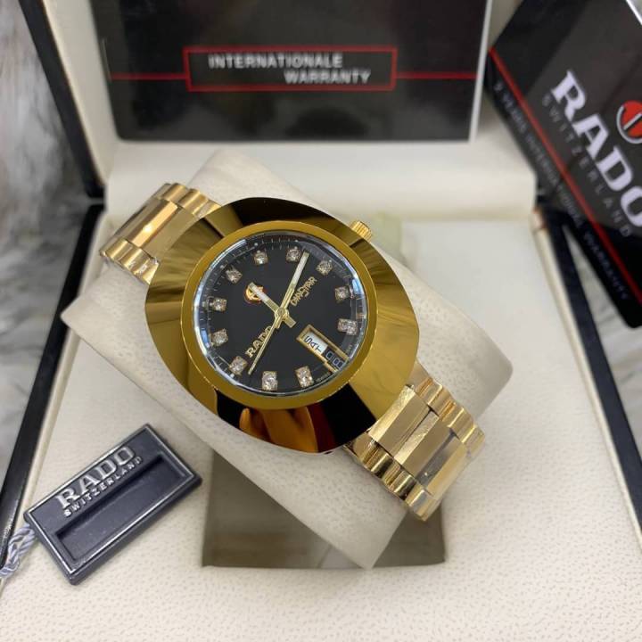 นาฬิกา-ราโด้-รุ่น-เดียสตาร์-หน้าปัดสีดำ-gold-dial-diamond-36-mm-automatic-men-s-watch-รับประกันภาพถ่ายจากสินค้าจริง