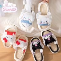 Sanrio รองเท้าแตะลายอนิเมะ Cinnamoroll น่ารัก Kuromi Hello Kitty ฝ้ายลินินนุ่มสี่ฤดูรองเท้าแตะแม่ Sepatu Anak น่ารัก