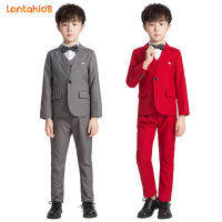 lontakids 5Pcs เด็ก SLIM Fit ชุดเครื่องแต่งกายอย่างเป็นทางการ Tuxedo งานแต่งงานชุดสุภาพบุรุษเด็กวัยหัดเดินสีแดงสีเทา Dresswear