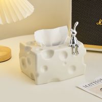 Modern Cheese-Shaped Tissue Box Luxury Art Napkin Holder Porcelain Crafts Home Decor Decorative Rabbit Living Room Decoration