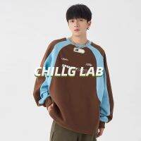 ♙ CHILLG LAB ด้านบน 2023 ใหม่อเมริกันรถจักรยานยนต์สไตล์แนวโน้มความคมชัดคอกลมแขนยาวแฟชั่นฤดูหนาวภายในผู้ชายคู่ลําลอง