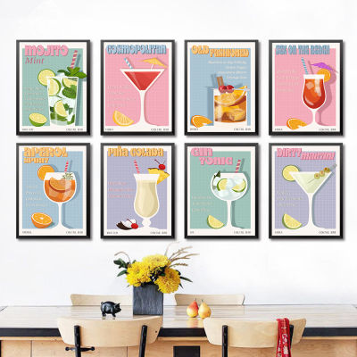 Hot Nordic โปสเตอร์ Vintage ค็อกเทลที่มีสีสันภาพวาดผ้าใบ Art พิมพ์ภาพ Minimalist Modern Bar Kitchen Home Decor Painting