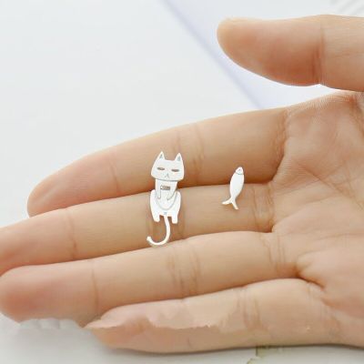 Cute Cat Fish Ear Studs S925 Sterling Silver Stud Hypoallergenic Jewelry Eardrop Prevent Allergy Earrings Women GiftTH
