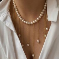 Sexy Niche Clavicle Necklace Creative Pearl Chain Tassel Necklace Hong Kong Style Retro Accessories