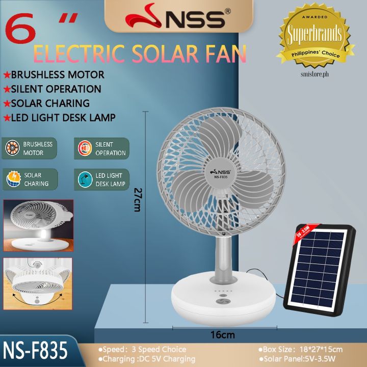 NSS Rechargeable Fan Solar Electric Fan Portable 3.5W Waterproof Solar ...