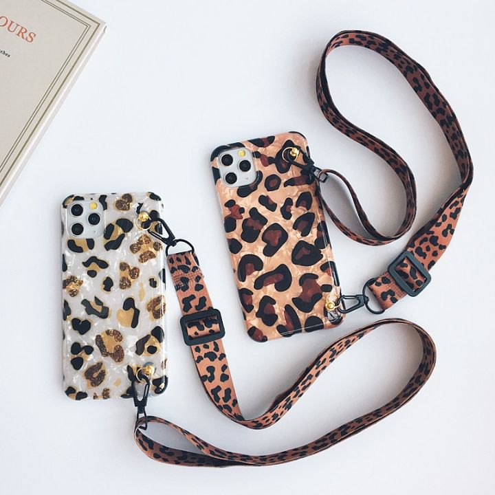 16-digits-conch-shell-leopard-cord-chain-soft-tpu-case-พร้อมสายคล้องคอ-lanyard-สำหรับ-iphone-se-6-7-8-plus-11-12-13-pro-xs-max-xr-x-cover