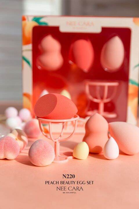 เซ็ตพัฟ-peach-beauty-egg-set-พัฟแต่งหน้า-เซต-5ชิ้น-nee-cara