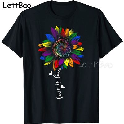 Rainbow Sunflower Love Is Love Lgbt T Shirt Men Cotton Funny Tshirt Short Sleeves Tees Japanese 100% Cotton Gildan