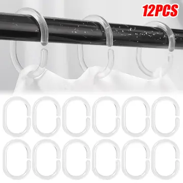 12 Pcs Shower Curtain Hooks Rings, Plastic Shower Curtain Rings, Plastic  Shower Curtain Hooks For Bathroom Shower Rod, White Shower Hooks Rings  Loops For Shower Curtain