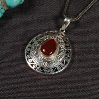 Handcrafted 925 Silver Nepalese Tibetan Pendant Necklace Tibetan Good Luck Pendant Necklace Bohemia Jewelry