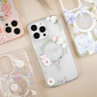 Case เคสไอโฟน ลายดอกไม้ เคสแม่เหล็กชาร์จไร้สาย เคสชาร์จไร้สาย สำหรับ 14ProMax/14Pro/11