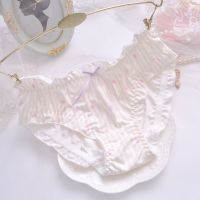 Japanese Style Stripe Fresh Ruffled Princess Printed Milk Silk Triangle Girl Cute Embroidered Womens Underwear