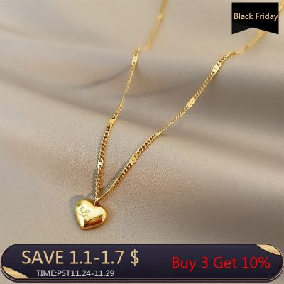 SIPENGEL 316 Stainless Steel Gold Color Choker Necklace For Women PVD Love Heart Pendant Necklace Temperament Party Gift Jewelry