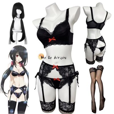 Anime DATE A LIVE Nightmare Tokisaki Kurumi Sexy Lace Underwear Bra Set Underpants Outfit Halloween Cosplay Party Costumes Wig