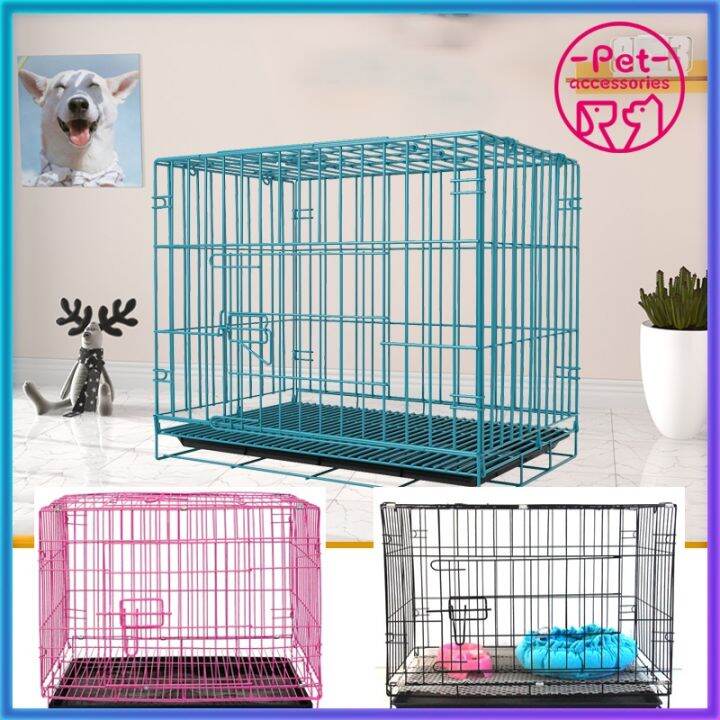 ZHDog Cage with Poop Tray Heavy Duty Pet Collapsible Cage Foldable Pet