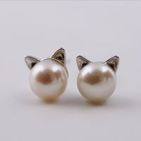 [Han ornaments] ต่างหูไข่มุกรูปแมว100เครื่องประดับเงินสเตอร์ลิง925ต่างหูแฟชั่นสำหรับเป็นของขวัญสำหรับผู้หญิง