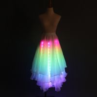 hot【DT】 Color Lights Belly Split Skirt Bellydance Training Dancing Costumes