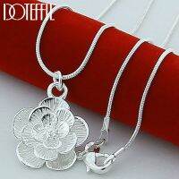 DOTEFFIL 925 Sterling Silver Rose Flower Pendant Necklace 18/20-24/26/30 Inch Snake Chain For Women Wedding Engagement Jewelry Fashion Chain Necklaces