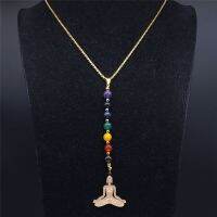 [Xiaoming Jewelry]Yoga Buddha เครื่องประดับจักระ7สีสร้อยโซ่หินสเตนเลสผู้หญิงสีทอง N1211S04เครื่องประดับยาว