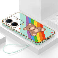 เคสvivot1 5g กรอบสีทองชุบด้วยไฟฟ้า รวมทุกอย่าง ฝาหลัง วัสดุ TPU ป้องกันการหล่น ป้องกันการชนกัน กันน้ำ สายรัดข้อมือการ์ตูนน่ารัก เคสโทรศัพท์มือถือ