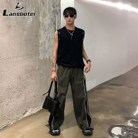 Lansboter เสื้อยืดแขนกุดถังลำลองผู้ชายเรียบง่ายระบายอากาศสีทึบ