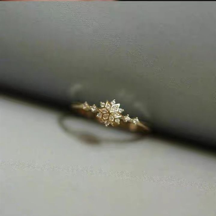 wish-แหวนเพชรสีทองรูปเกล็ดหิมะแบบไขว้ทำจากเกาหลีเครื่องประดับสำหรับผู้หญิงขายตรง