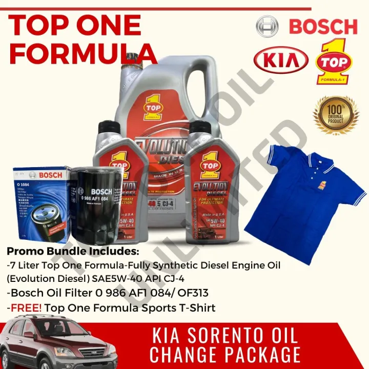 Kia Sorento Oil Change Package Top One Formula and Bosch BUNDLE with FREE Sports TShirt Fully