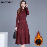 【YF】 Fall Winter Oversized 5xl Thick Vintage Stripe Casual A-line Dress Women Elegant Vestido Half Turtleneck Warm Midi Party Dresses