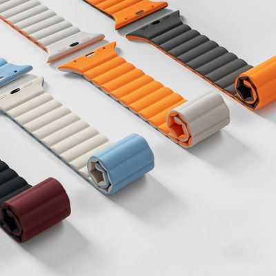 【lz】♟♨❐  Pulseira Magnética para Apple Watch Band Pulseira Correa de Silicone iWatch Series 8 3 5 4 SE 6 7 Ultra 44mm 45mm 40mm 49mm 41 milímetros 42 milímetros