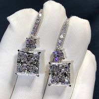 Radiant Cut 3ct Lab Diamond Dangle Earring Real 925 Sterling silver Jewelry Party Wedding Drop Earrings for Women Bridal Gift