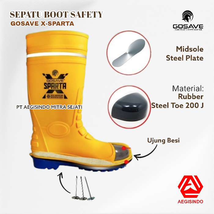 Sepatu Boot Safety X-Sparta Gosave Ujung Besi dan Midsole Steel Plate ...