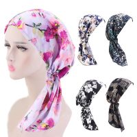 【YF】 Women Stretch Headwrap Pre-tied Printing Turban Muslim Long Tail Hijab Wig Hat Headscarf Hair Care Caps Fashion Accessories