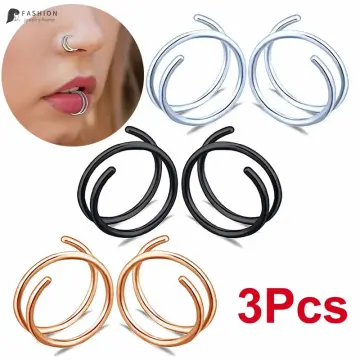 2pcs Stainless Steel Double Nose Ring Spiral Nose Septum Piercing