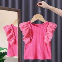 Doll sweet girls vest jacket sleeveless T-shirt unlined upper garment lace女童甜美背心上衣娃娃衫蕾丝飞袖无袖T恤百搭中小童tT818z