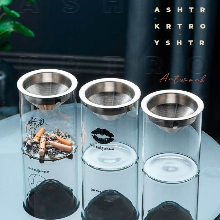 hot-dt-๑-gianxi-detachable-glass-ashtray-funnel-windproof-car-cup-room-anti-fly-ash-office-with-lid