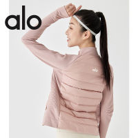 alo yoga เสื้อแจ็คเก็ตดาวน์กีฬาสีทึบฤดูหนาวใหม่น้ำหนักเบากันลมและอบอุ่นสลิมมิ่งขนเป็ดสีขาวมาตรฐานเดิม