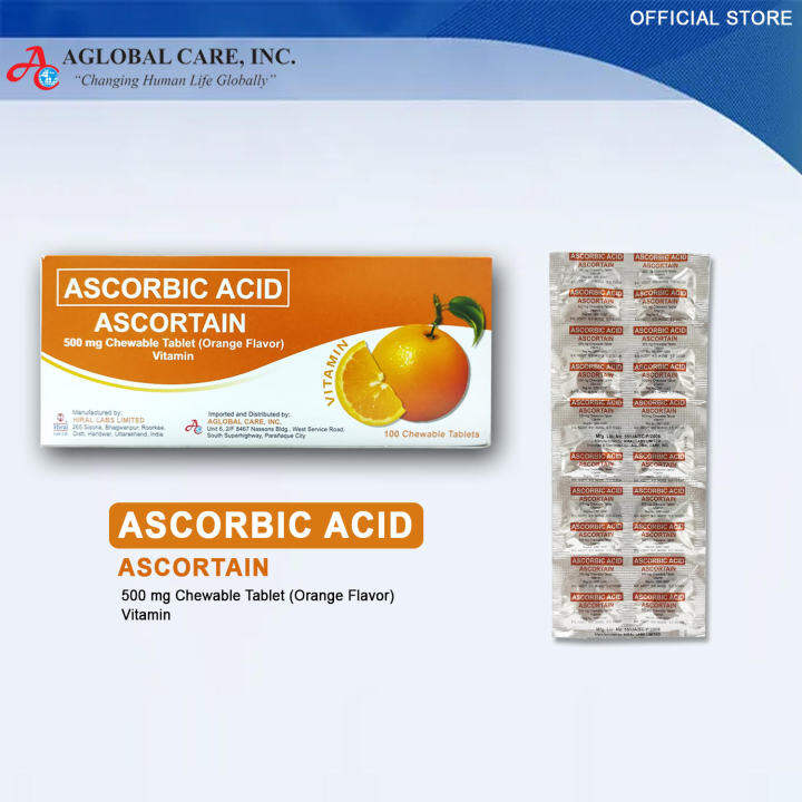 Vitamin C ( Ascorbic Acid) Chewable 500mg Ascortain 100 Chewable Tables ...