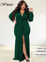 WMSTAR PLUS ขนาดชุดเดรสสำหรับสตรี V คอยาวแขนยาว SLIP Hem bodycon ยืด Elegant Maxi Dress ขายส่ง Drop Shipping...